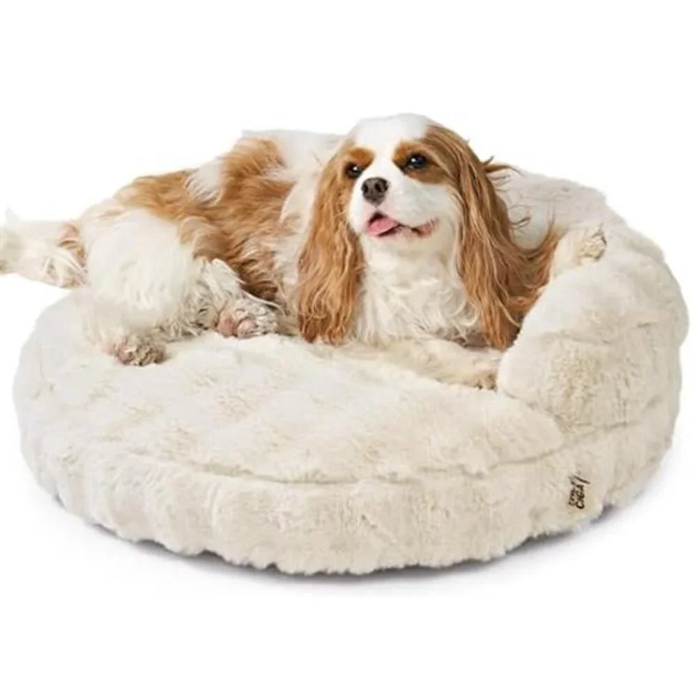 Soft Cat Couch Bed Small Dog Bed Washable Waterproof Non Slip Cream 23in